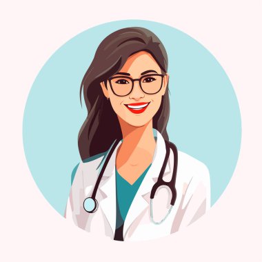 Genç kadın doktorla ince çizgide tıp konsepti. Danışmanlık ve teşhis. Vektör illüstrasyonu