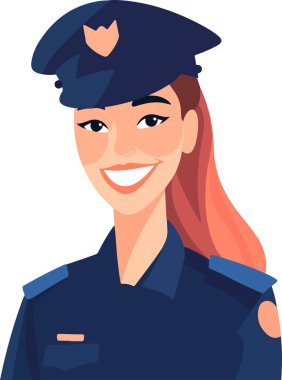 Üniformalı güzel kız polis memuru. Vektör çizimi. Beyaz arkaplanda izole