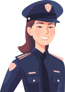 Üniformalı güzel kız polis memuru. Vektör çizimi. Beyaz arkaplanda izole