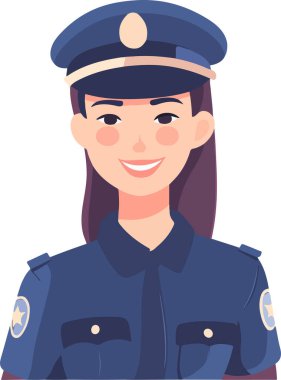 Üniformalı güzel kız polis memuru. Vektör çizimi. Beyaz arkaplanda izole