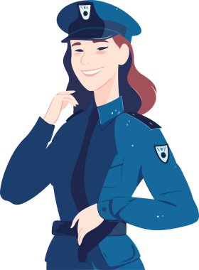 Üniformalı güzel kız polis memuru. Vektör çizimi. Beyaz arkaplanda izole