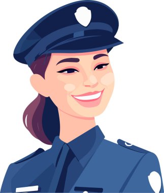 Üniformalı güzel kız polis memuru. Vektör çizimi. Beyaz arkaplanda izole