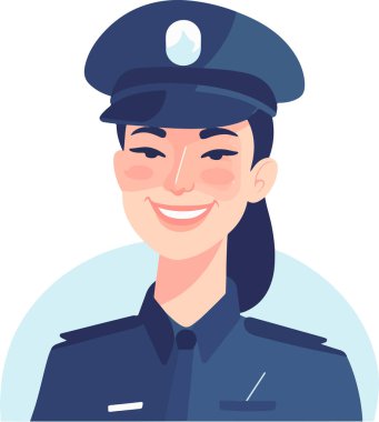 Üniformalı güzel kız polis memuru. Vektör çizimi. Beyaz arkaplanda izole