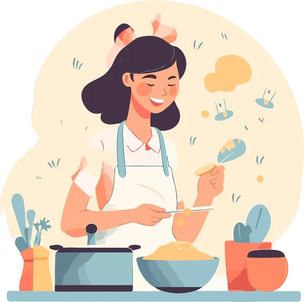 stock vector Young woman cooking in the kitchen. Healthy food. Healthy Lifestyle. Cooking at home. vector illustrations.