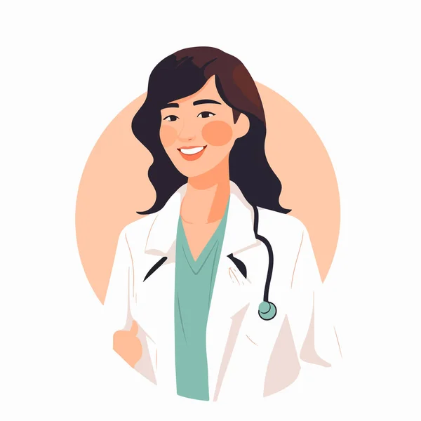 Konsep Kedokteran Dengan Dokter Wanita Muda Dengan Gaya Garis Tipis - Stok Vektor