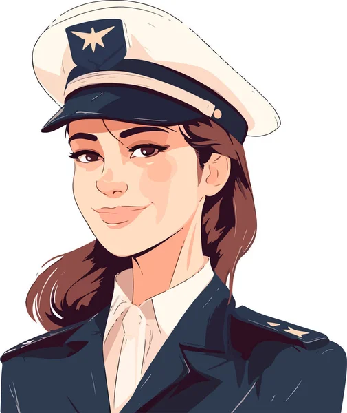 笑顔の若い女性パイロット 旅客機の船長 独立した平面ベクトル設計 — ストックベクタ