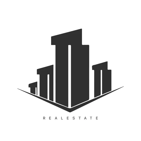 Immobilien Logo Design Mit Linien Art Stil City Building Vektor — Stockvektor