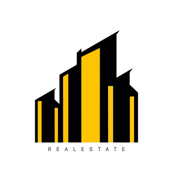 Diseño Logotipo Bienes Raíces Con Estilo Arte Línea Edificio Ciudad — Vector de stock