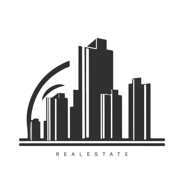 ラインアートスタイルと不動産のロゴデザイン ロゴデザインインスピレーションのための都市建築ベクトル抽象 — ストックベクタ