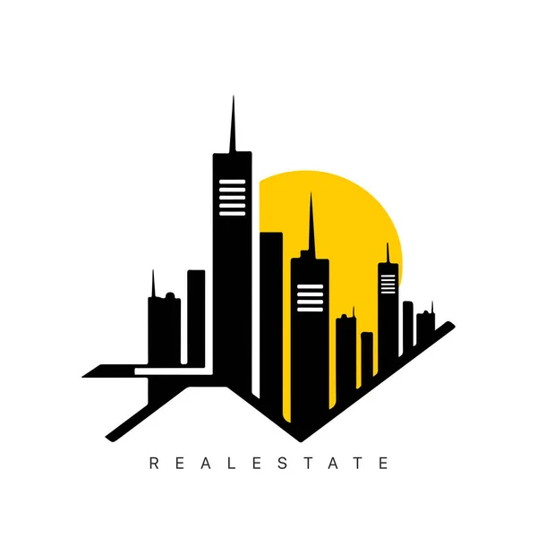 Diseño Logotipo Bienes Raíces Con Estilo Arte Línea Edificio Ciudad — Vector de stock