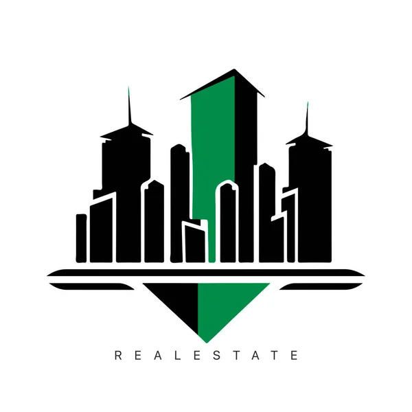Real Estate Logo Design Line Art Style City Building Vector — Stock Vector
