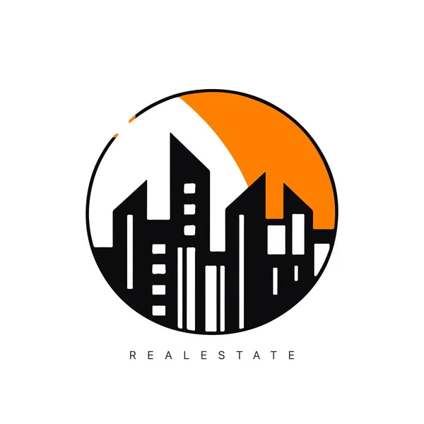 Logo Immobilier Design Avec Style Line Art Ville Bâtiment Vecteur — Image vectorielle