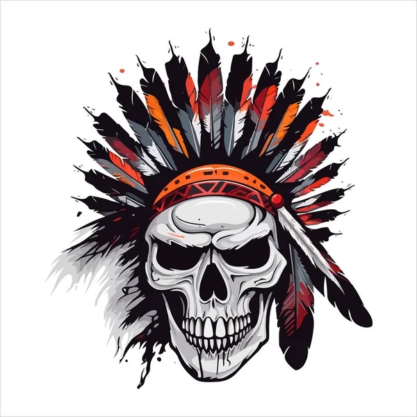 Teschio Emblema Vettoriale Logo Cherokee Umano Accordo Teschio Apache — Vettoriale Stock