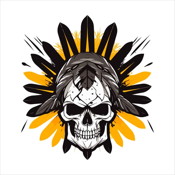 Logo Del Vector Del Emblema Del Cráneo Cherokee Humano Agresivo — Archivo Imágenes Vectoriales