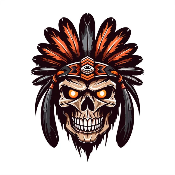 Logo Vektoru Lebky Agresivní Lidská Cherokee Apačská Lebka — Stockový vektor