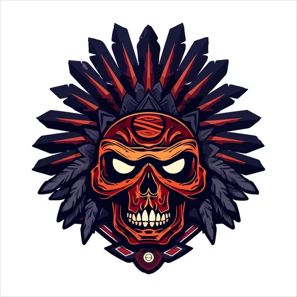 Logo Del Vector Del Emblema Del Cráneo Cherokee Humano Agresivo — Archivo Imágenes Vectoriales