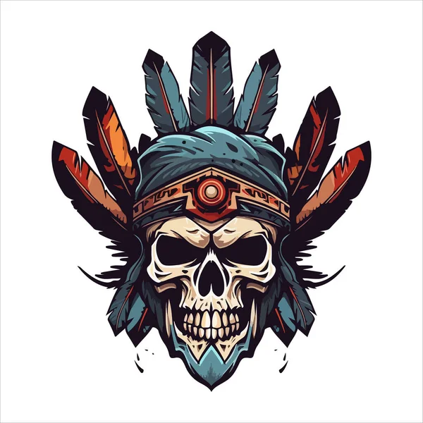 Crânio Emblema Logotipo Vetor Cherokee Humano Agressivo Crânio Apache —  Vetores de Stock