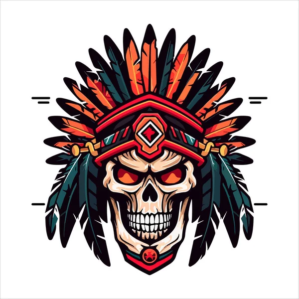Logo Del Vector Del Emblema Del Cráneo Cherokee Humano Agresivo — Vector de stock