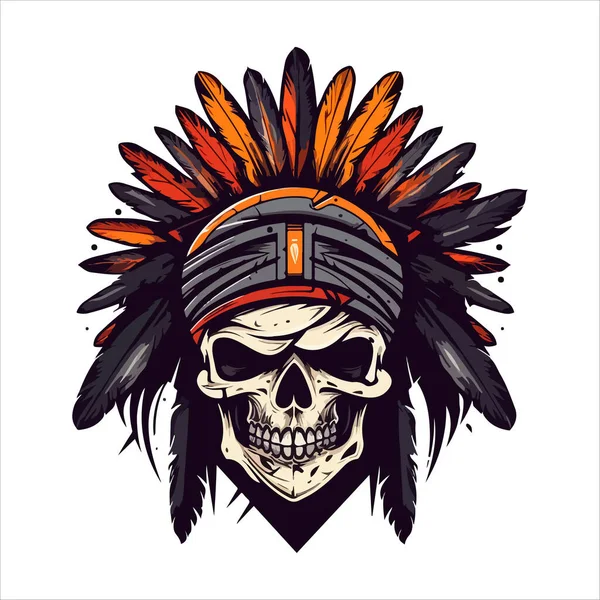 Logo Vektoru Lebky Agresivní Lidská Cherokee Apačská Lebka — Stockový vektor