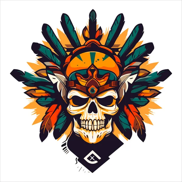 Logo Del Vector Del Emblema Del Cráneo Cherokee Humano Agresivo — Vector de stock