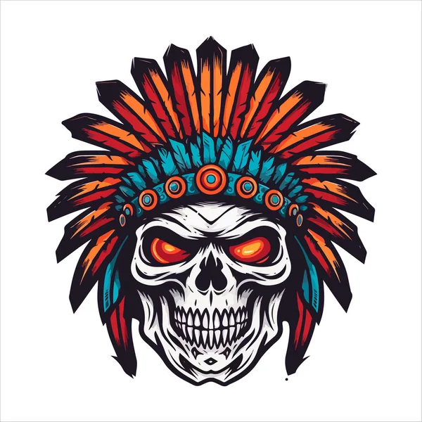 Logo Wektora Czaszki Agresywna Ludzka Cherokee Czaszka Apacza — Wektor stockowy