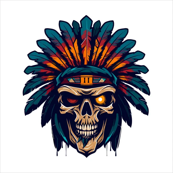 stock vector Skull emblem vector logo. Agressive human cherokee, apache skull.