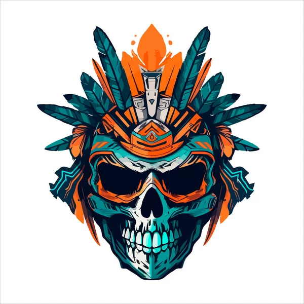 Logo Vectoriel Emblème Crâne Tcherokee Humain Agressif Crâne Apache — Image vectorielle