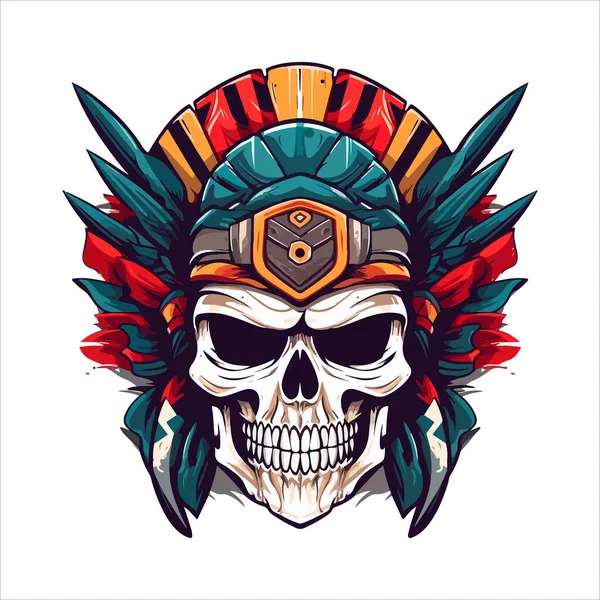 Skull Emblem Vector Logo Agressive Human Cherokee Apache Skull — Stock Vector