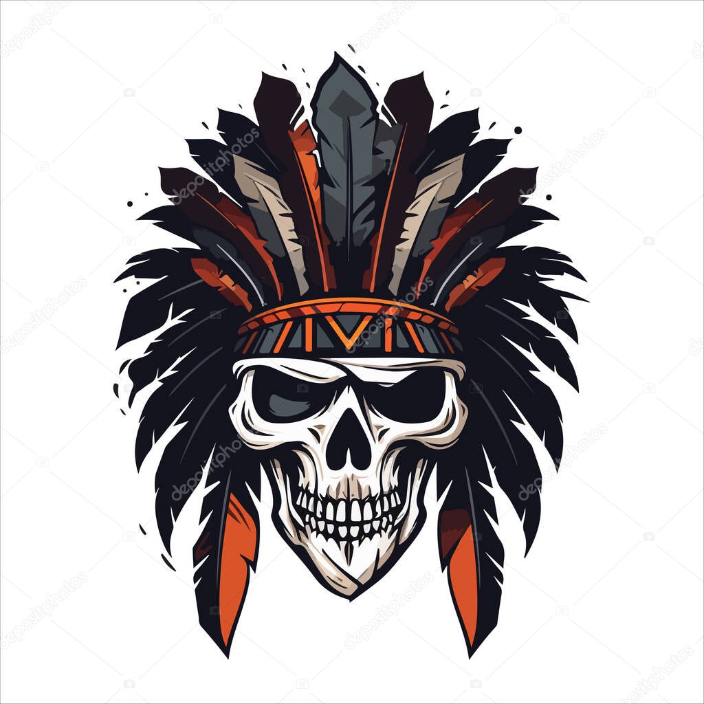 Skull emblem vector logo. Agressive human cherokee, apache skull.