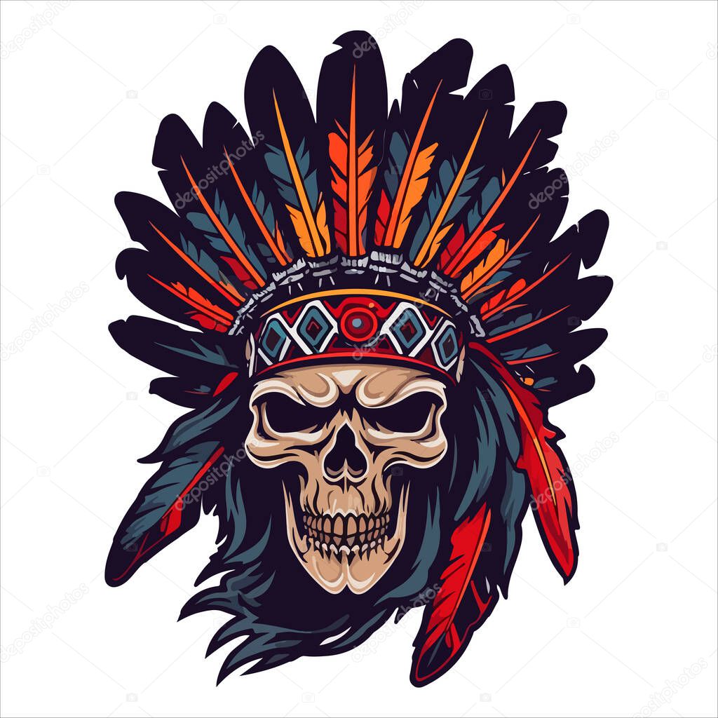 Skull emblem vector logo. Agressive human cherokee, apache skull.