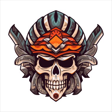 Kafatası amblem vektör logosu. Saldırgan insan Aztek şeytani kafatası.