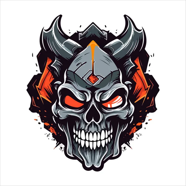 Totenkopf Emblem Vektor Logo Aggressiver Dämonischer Hörnerkopf — Stockvektor