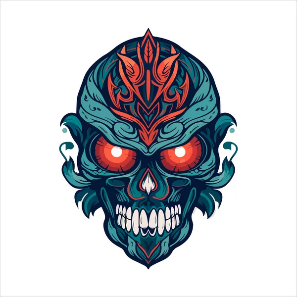 Логотип Емблеми Черепа Векторний Агресивний Людський Ацтековий Демонічний Череп — стоковий вектор