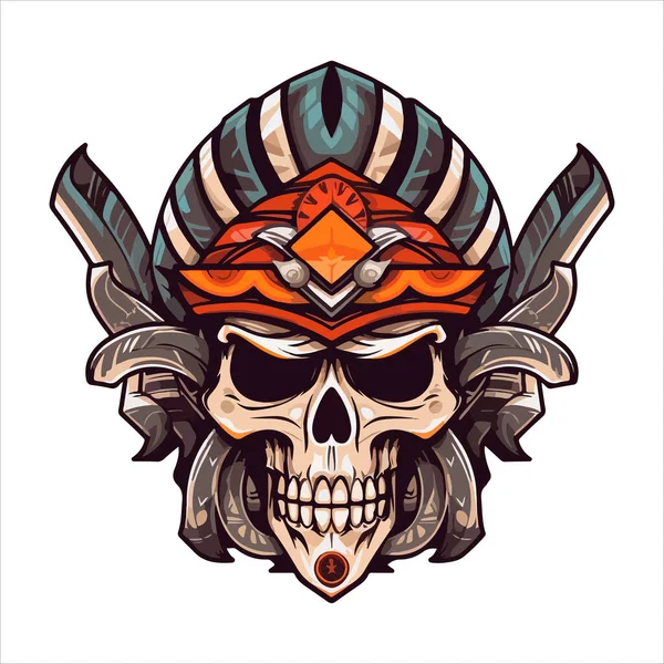 Teschio Emblema Vettoriale Logo Teschio Demoniaco Azteco Umano Accordo — Vettoriale Stock
