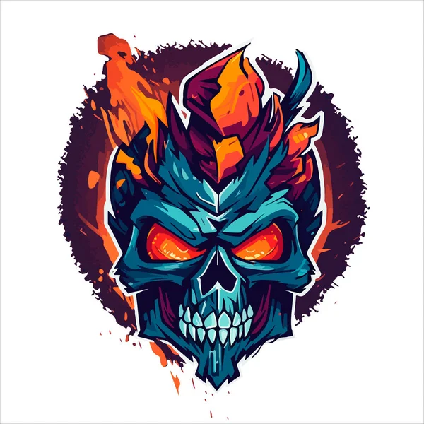 stock vector Skull emblem vector logo. Agressive demonic horned skull.