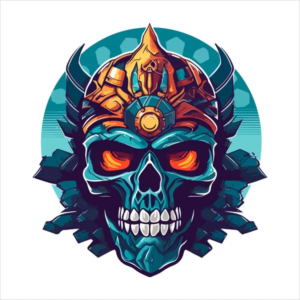 Crânio Emblema Logotipo Vetor Crânio Demoníaco Azteca Humano Agressivo —  Vetores de Stock