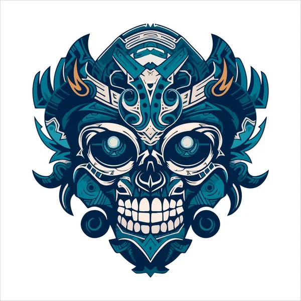 Crânio Emblema Logotipo Vetor Crânio Demoníaco Azteca Humano Agressivo —  Vetores de Stock