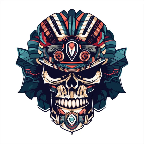 Logo Del Vector Del Emblema Del Cráneo Cráneo Demoníaco Azteca — Archivo Imágenes Vectoriales