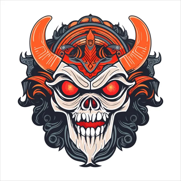 Teschio Emblema Vettoriale Logo Cranio Cornuto Demoniaco Agressive — Vettoriale Stock