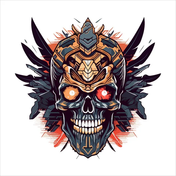Crânio Emblema Logotipo Vetor Crânio Demoníaco Azteca Humano Agressivo — Vetor de Stock