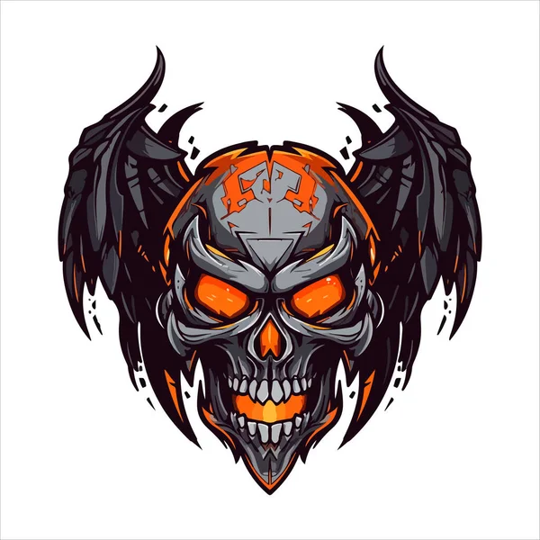 Logo Vectoriel Emblème Crâne Crâne Humain Agressif — Image vectorielle