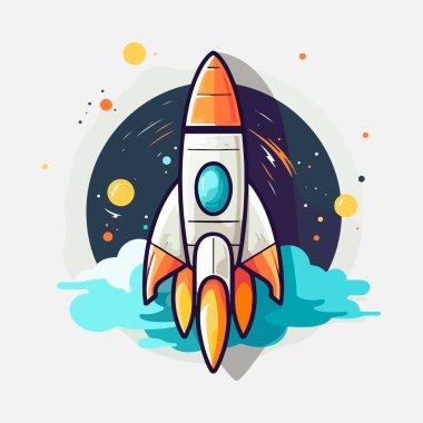 Yıldız gemisi logosu. Uzay uydusu retro uzay mekiği keşif logotları gözlemevi vektör rozetleri izole edildi. Mekik ve uydu, uzay gemisi ve roket macera çizimi.