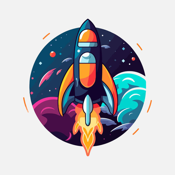 Логотип звездолета. Космические спутники ретро шаттла открытия луны логотипы обсерватории векторные значки изолированы. Иллюстрация шаттла и спутника, космических кораблей и ракет.