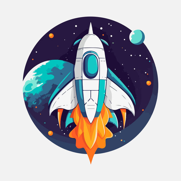 Логотип звездолета. Космические спутники ретро шаттла открытия луны логотипы обсерватории векторные значки изолированы. Иллюстрация шаттла и спутника, космических кораблей и ракет.