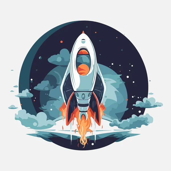 Logo Vaisseau Space Satelite Retro Shuttle Moon Discovery Logotypes Observatory — Image vectorielle