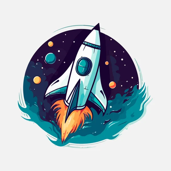 Logotipo Nave Espacial Satélite Retro Shuttle Lua Descoberta Logotipos Emblemas — Vetor de Stock