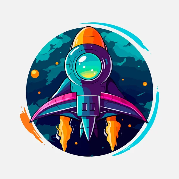 Logotipo Nave Espacial Satélite Retro Shuttle Lua Descoberta Logotipos Emblemas — Vetor de Stock