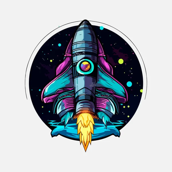 Yıldız Gemisi Logosu Uzay Uydusu Retro Uzay Mekiği Keşif Logotları — Stok Vektör