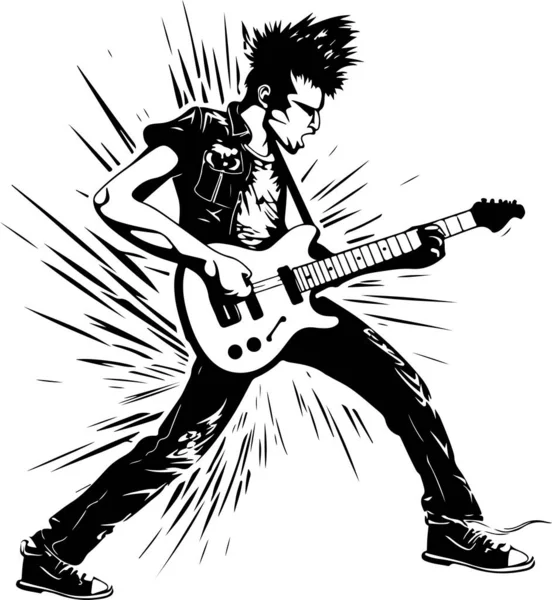 带着吉他的男人摇滚明星朋克 音乐家艺术家矢量图解 — 图库矢量图片