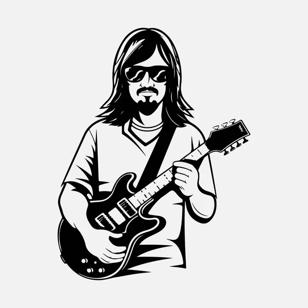 Gitarlı Adam Rock Yıldızı Serseri Müzisyen Sanatçı Vektör Çizimi — Stok Vektör
